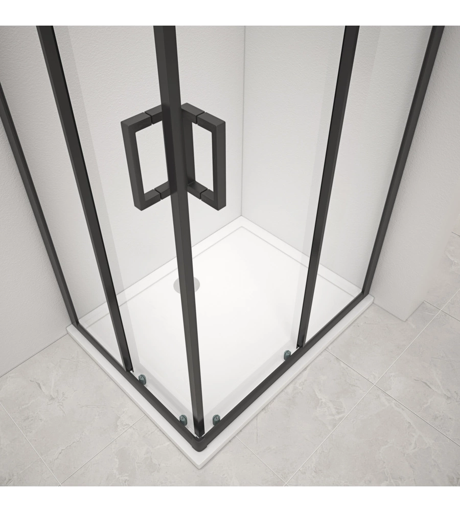 BOX DOCCIA ANGOLARE NERO CON VETRO TRASPARENTE 70X90X185 CM